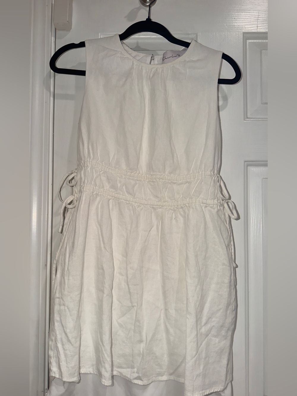 Chanler Henry White Sleeveless Drawstring Casual Dress